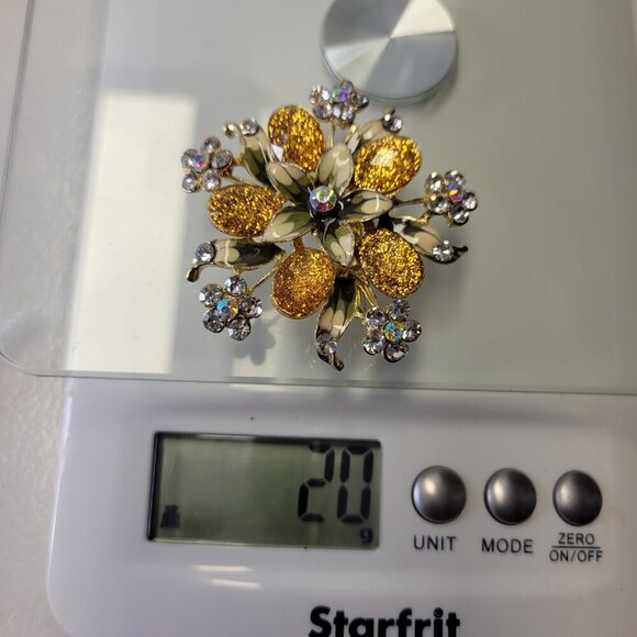 Golden Citrine Flower Spray Brooch Pin - Picture 9 of 9